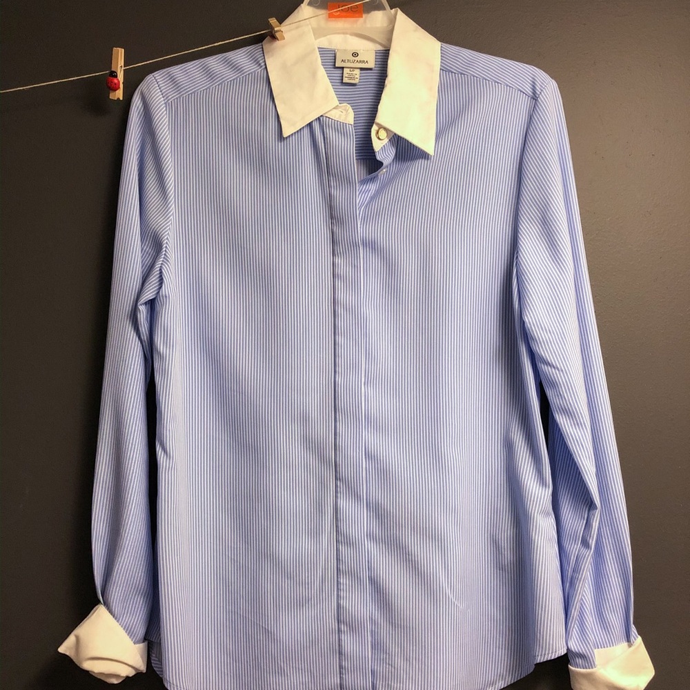 Blue and White Pin Stripe Dress Shirt